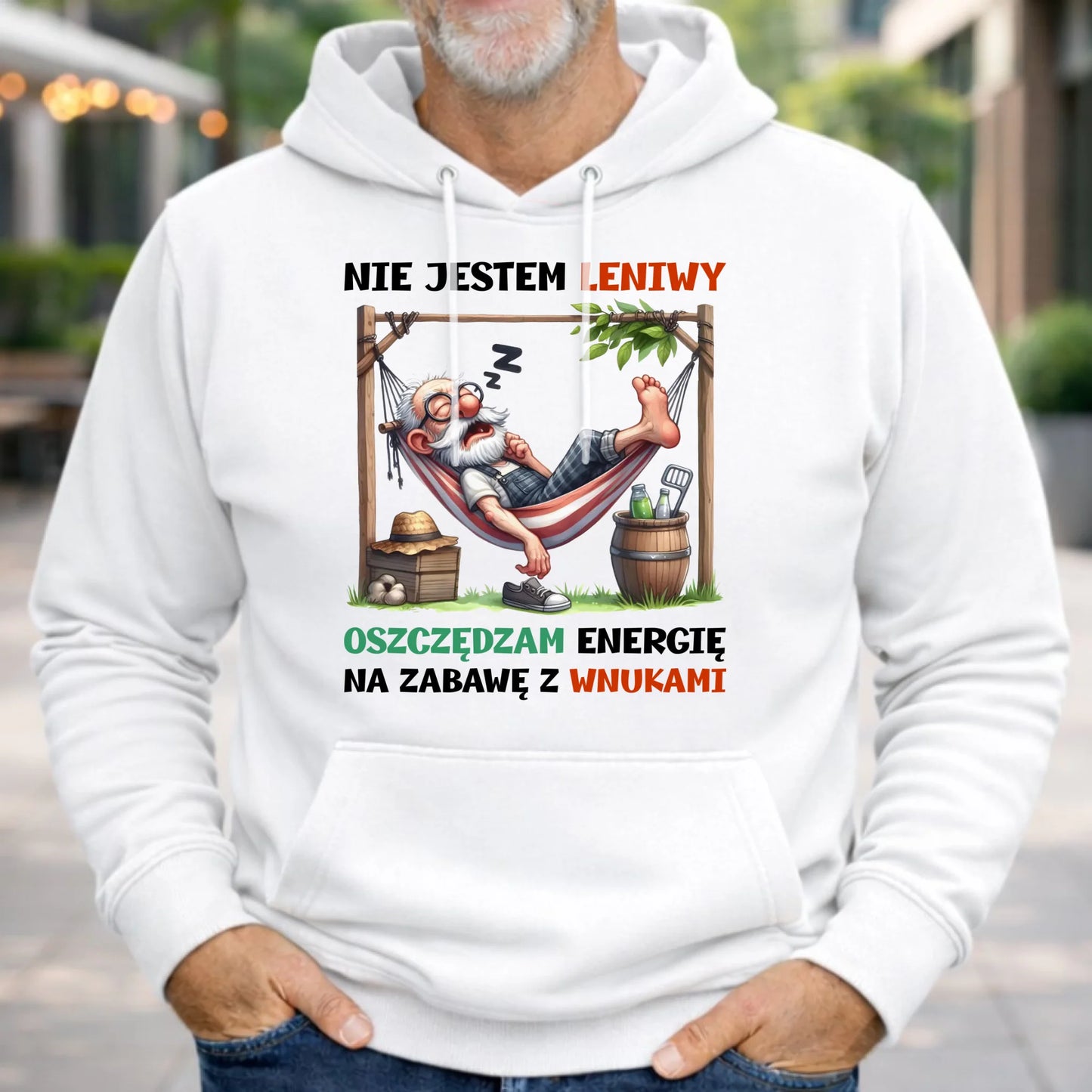 Bluza z kapturem dla dziadka - Nie jestem leniwy oszczędzam energię D39 - StoryCups.pl