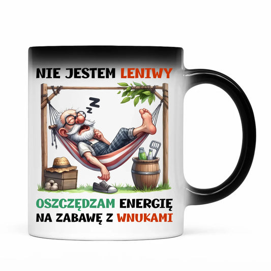 Kubek magiczny dla dziadka - Nie jestem leniwy oszczędzam energię D39 - StoryCups.pl