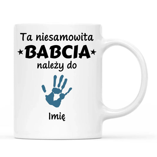 Kubek dla babci – Babcia należy do wnuków 1–6 imion – personalizowany B33