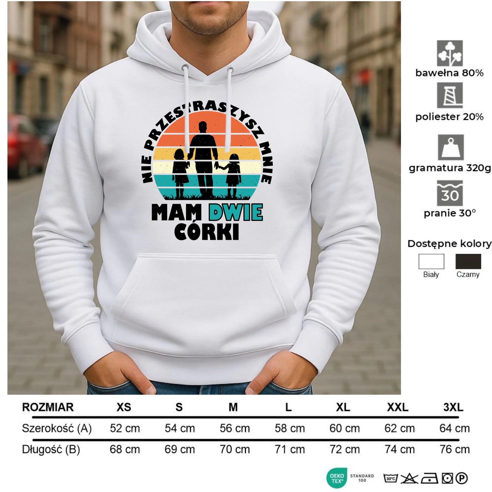 Bluza męska z kapturem dla taty - Nie przestraszysz mnie mam dwie córki DT02 - StoryCups.pl