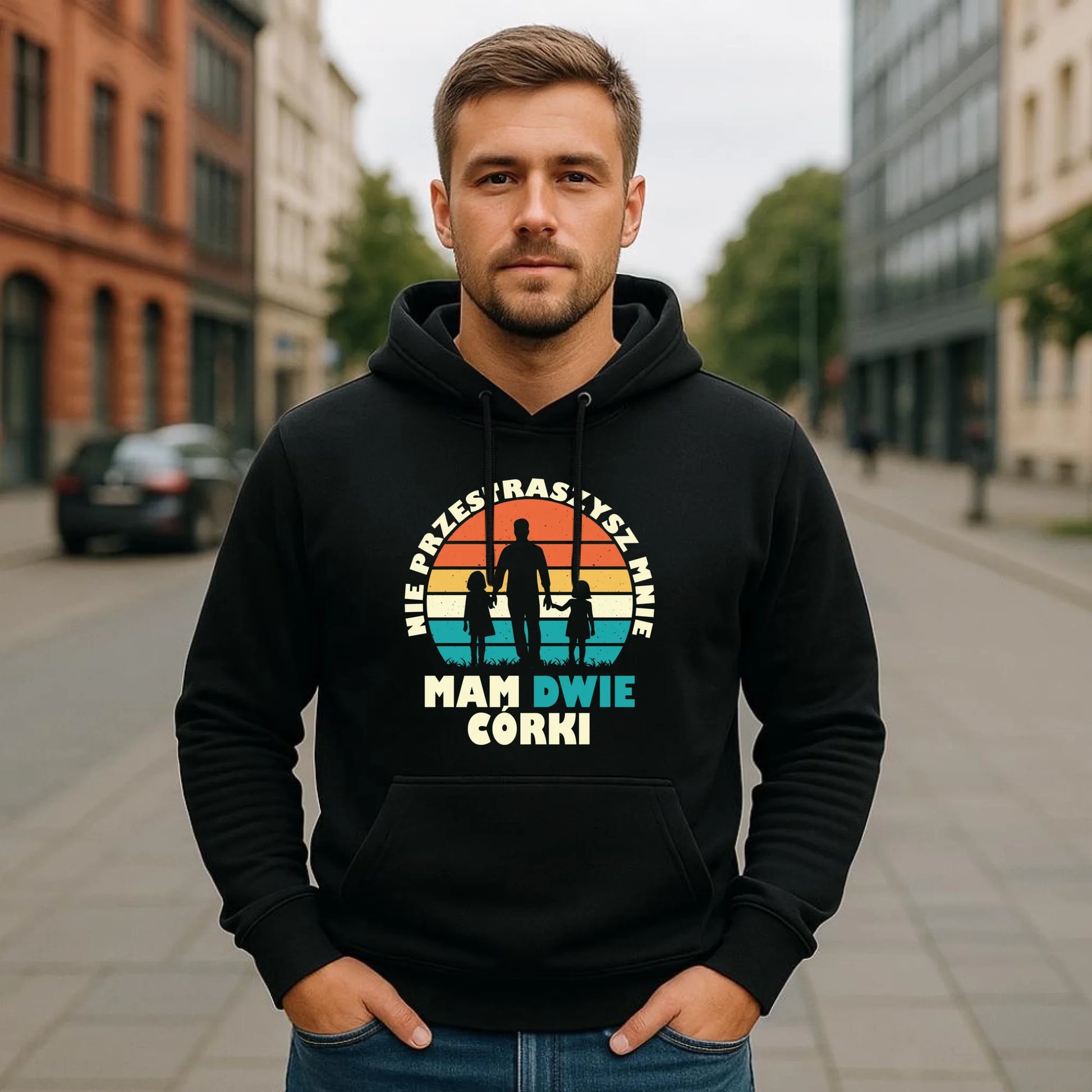 Bluza męska z kapturem dla taty - Nie przestraszysz mnie mam dwie córki DT02 - StoryCups.pl