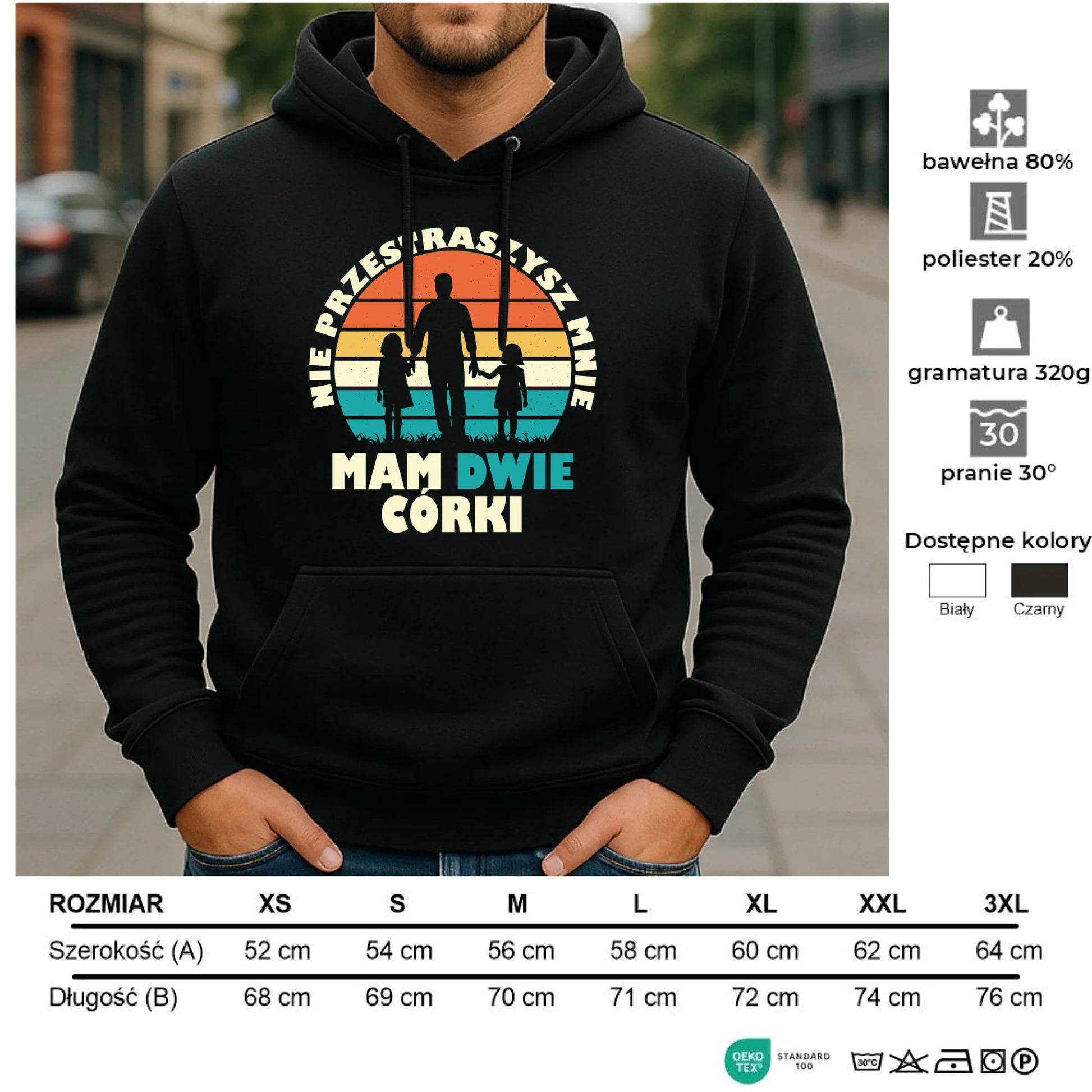 Bluza męska z kapturem dla taty - Nie przestraszysz mnie mam dwie córki DT02 - StoryCups.pl