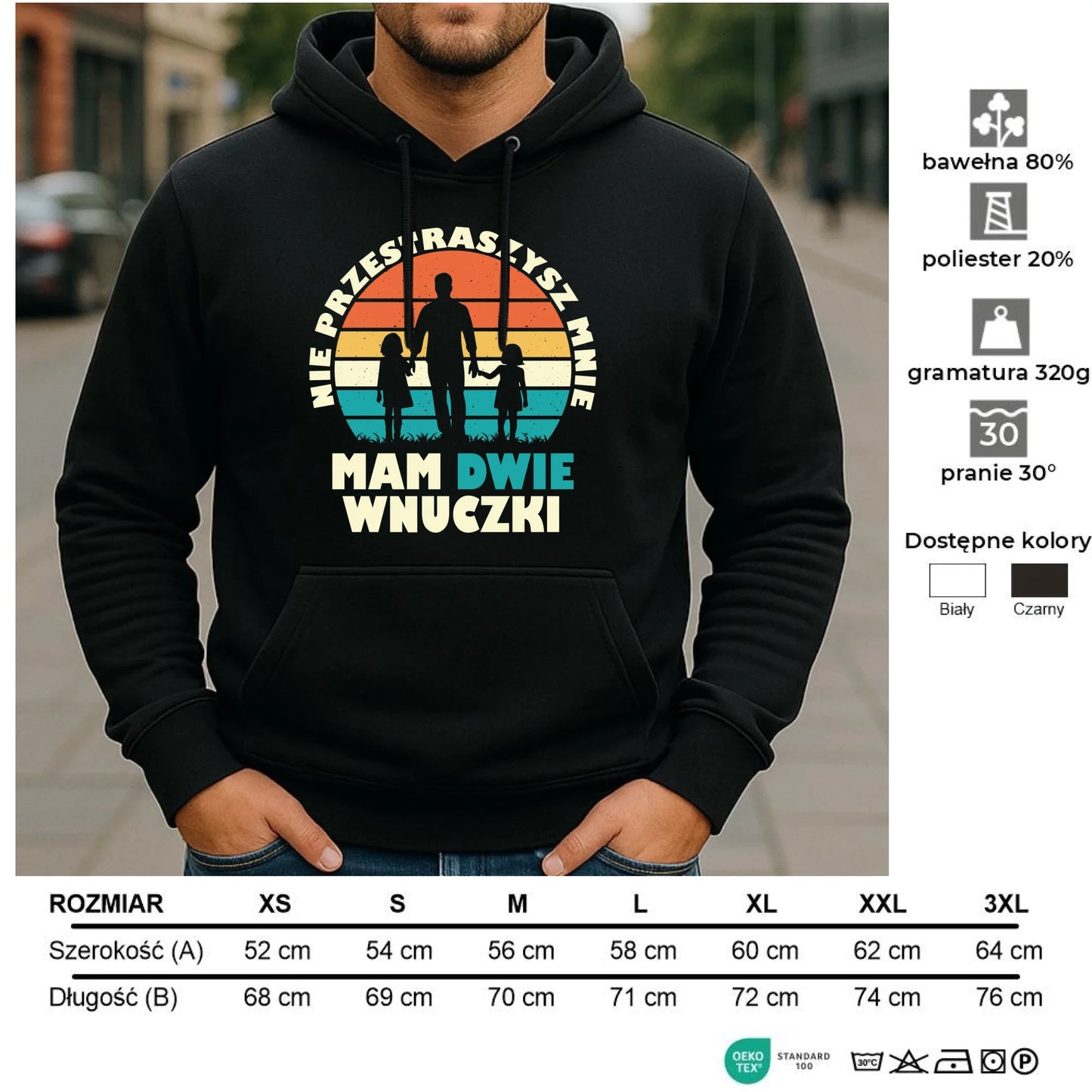 Bluza z kapturem dla dziadka - Nie przestraszysz mnie mam dwie wnuczki D41 - StoryCups.pl