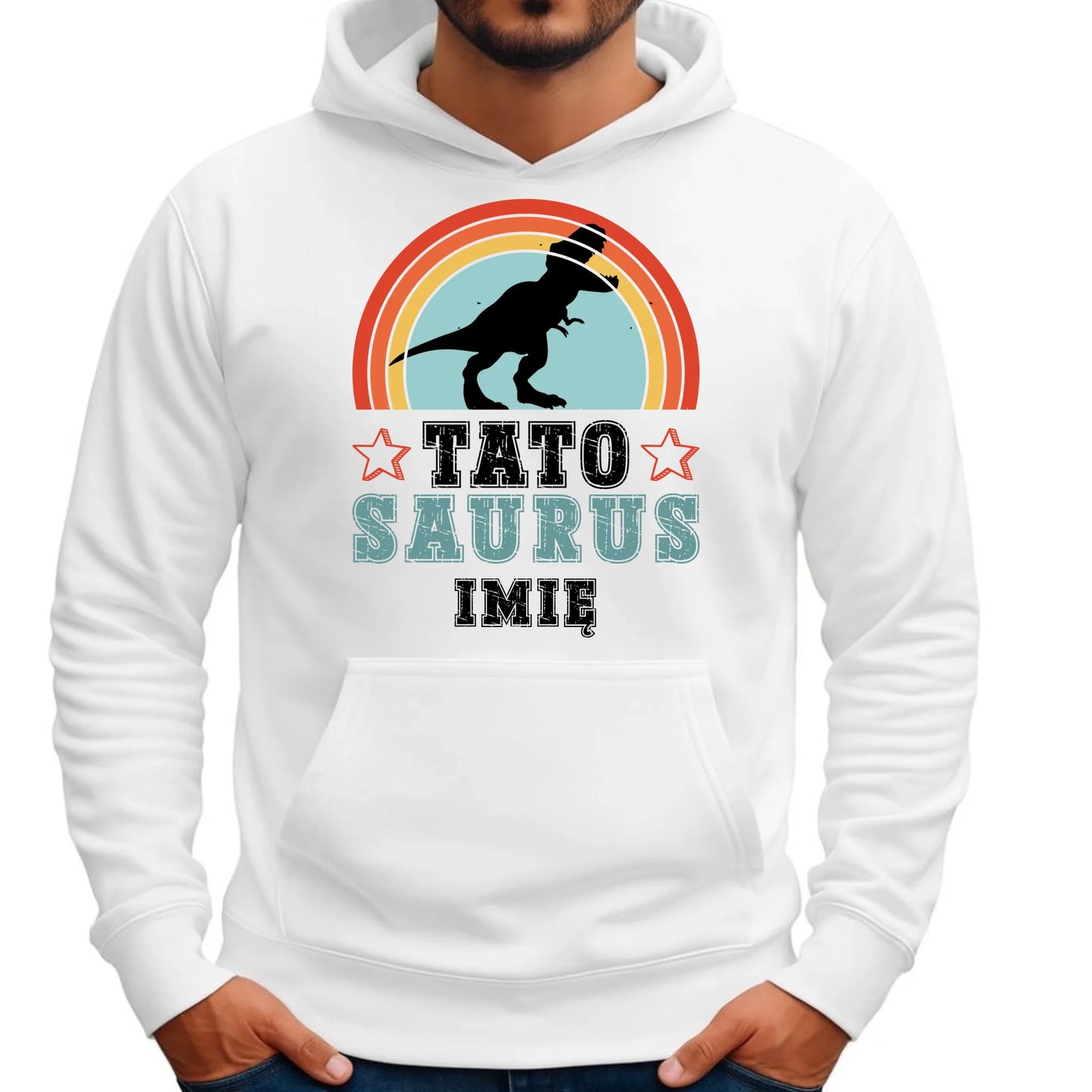 Bluza męska z kapturem dla taty - Tato Saurus - personalizowana DT03 - StoryCups.pl