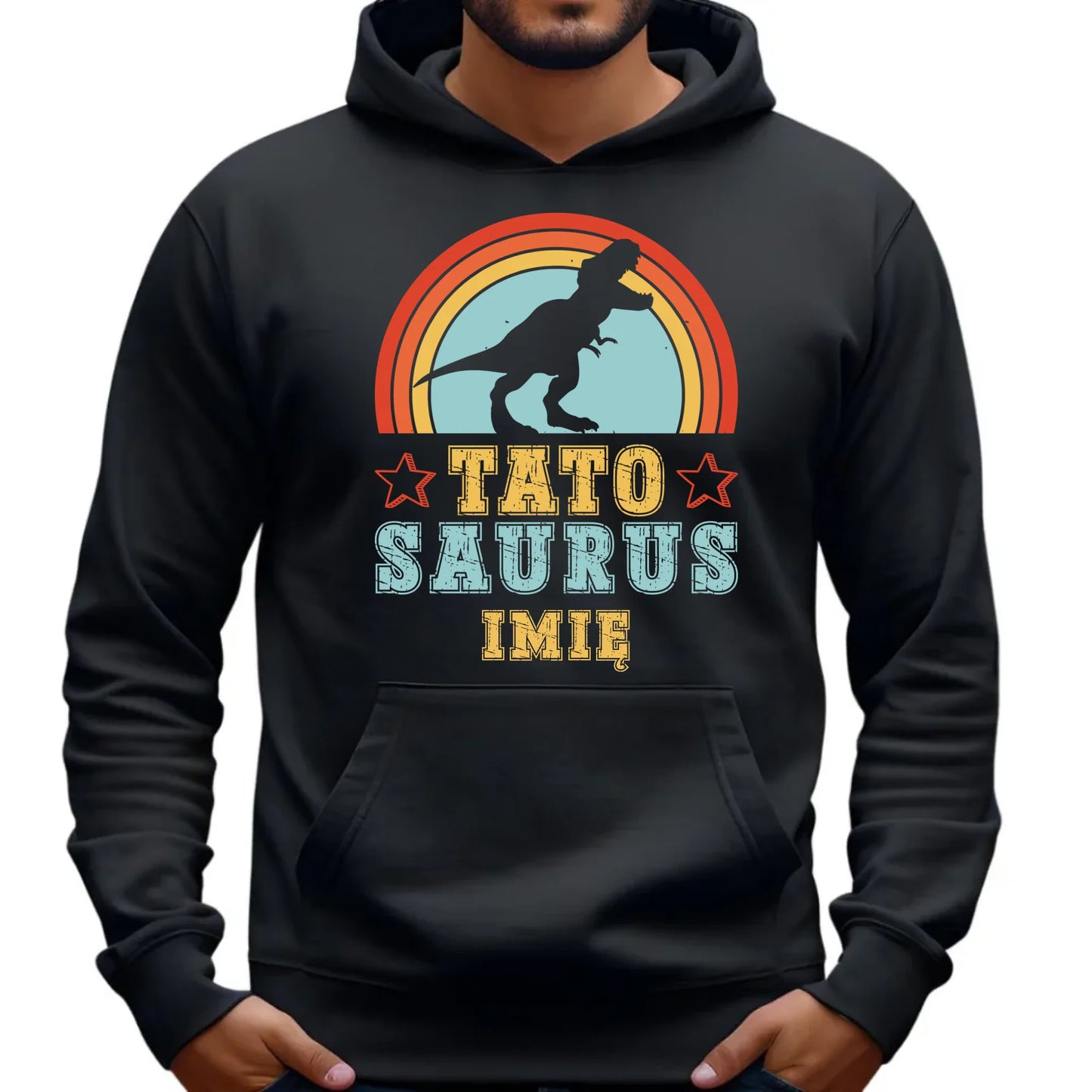 Bluza męska z kapturem dla taty - Tato Saurus - personalizowana DT03 - StoryCups.pl