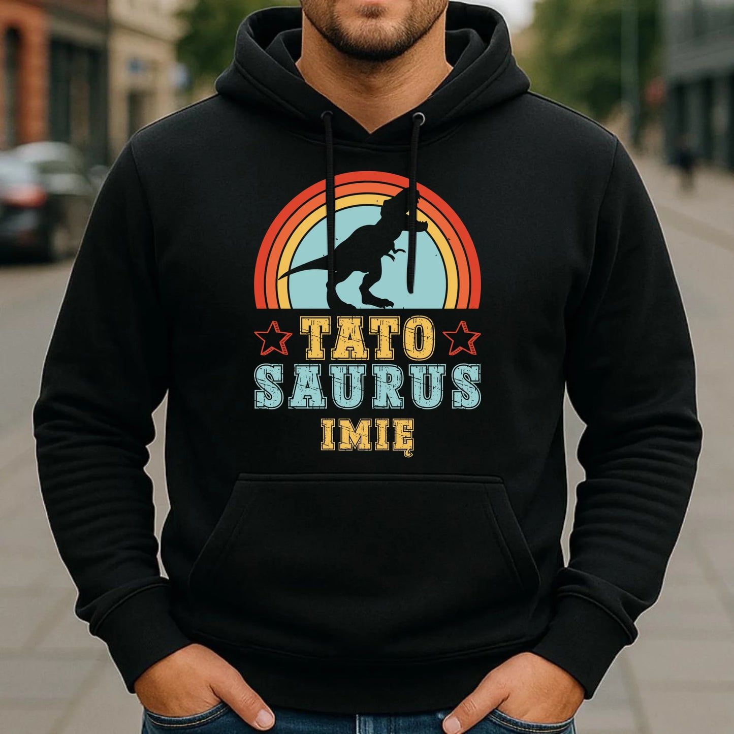 Bluza męska z kapturem dla taty - Tato Saurus - personalizowana DT03 - StoryCups.pl