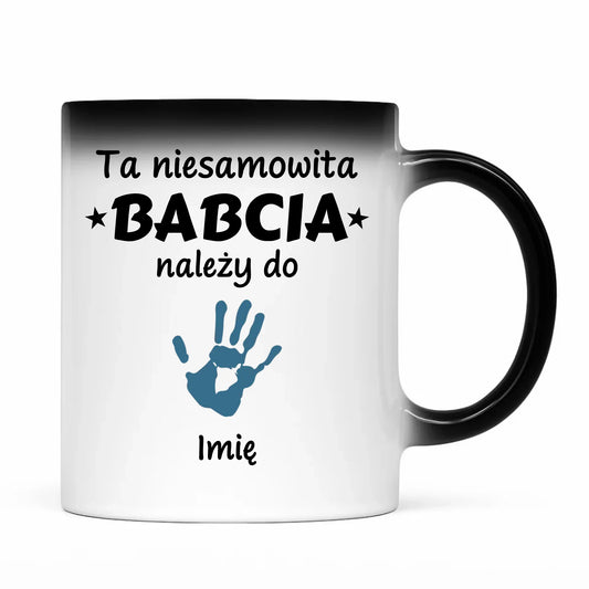 Kubek magiczny dla babci - Babcia należy do wnuków 1–6 imion – personalizowany B33