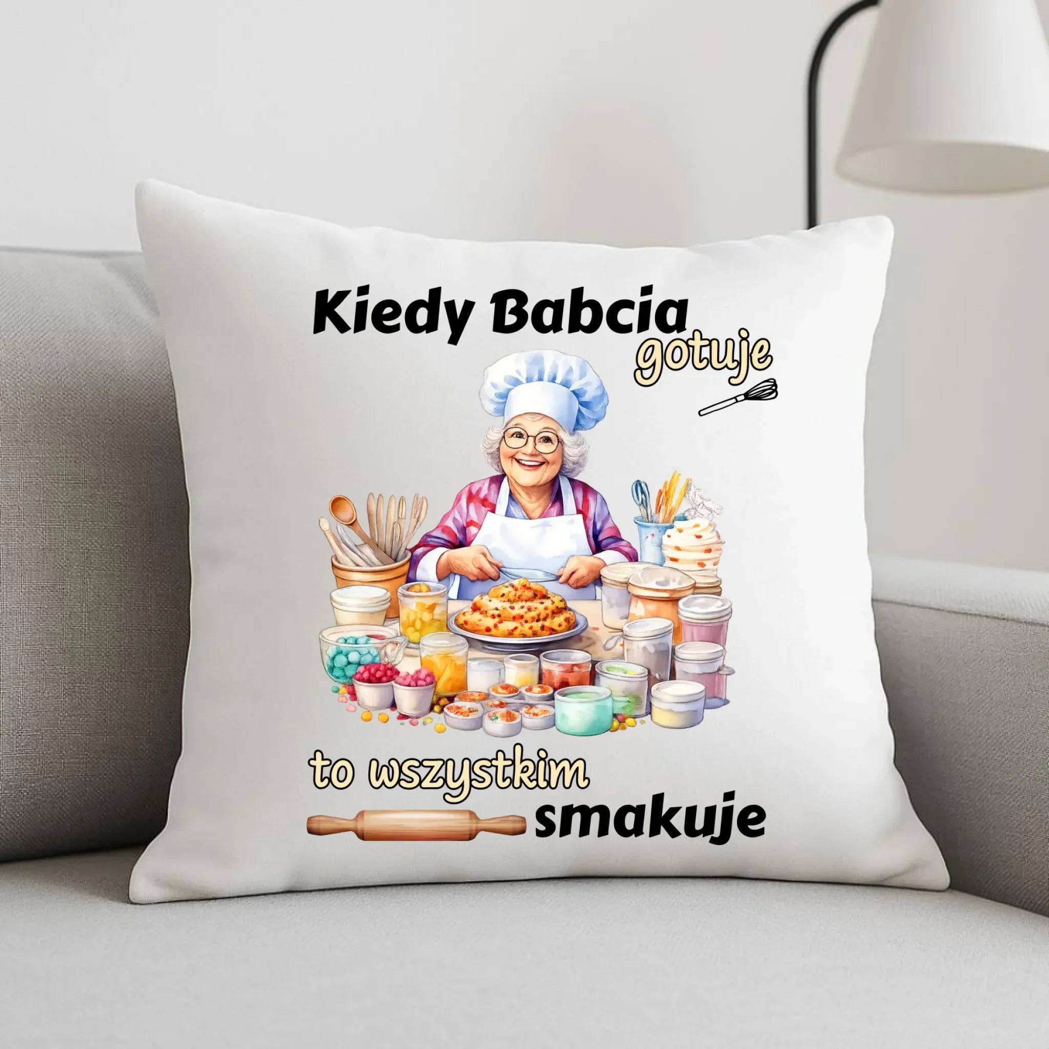 Poduszka dla babci - Kiedy babcia gotuje to wszystkim smakuje B34 - StoryCups.pl