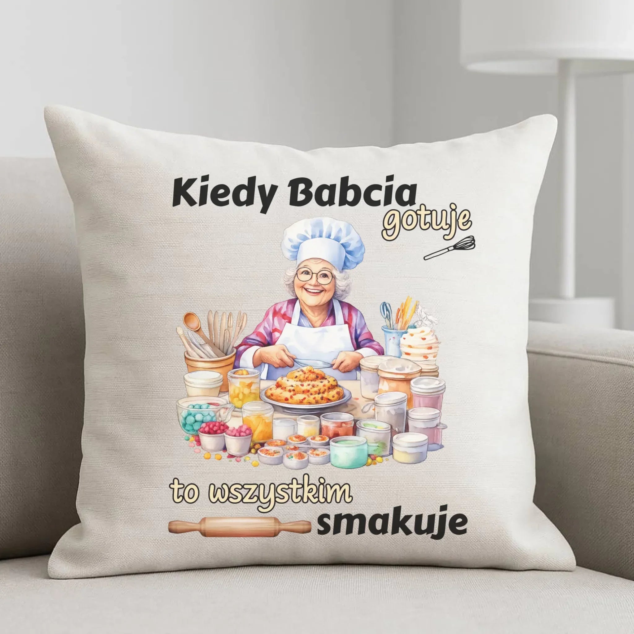 Poduszka dla babci - Kiedy babcia gotuje to wszystkim smakuje B34 - StoryCups.pl
