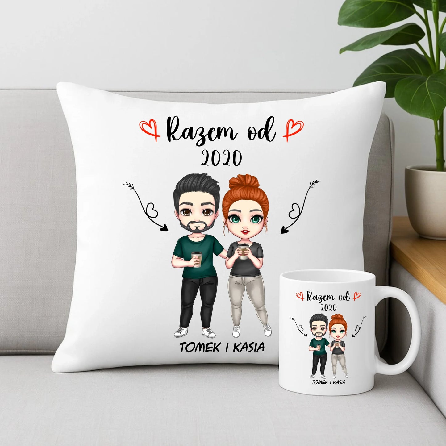 Zestaw poduszka i kubek dla par - Para razem od - personalizowany W01