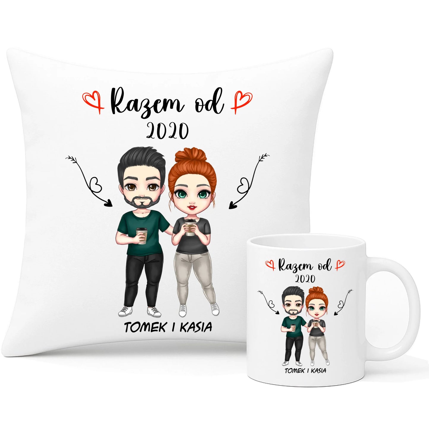 Zestaw poduszka i kubek dla par - Para razem od - personalizowany W01
