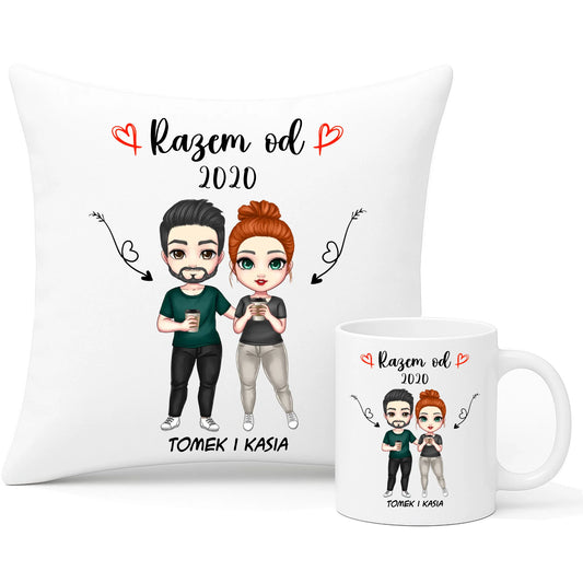 Zestaw poduszka i kubek dla par - Para razem od - personalizowany W01
