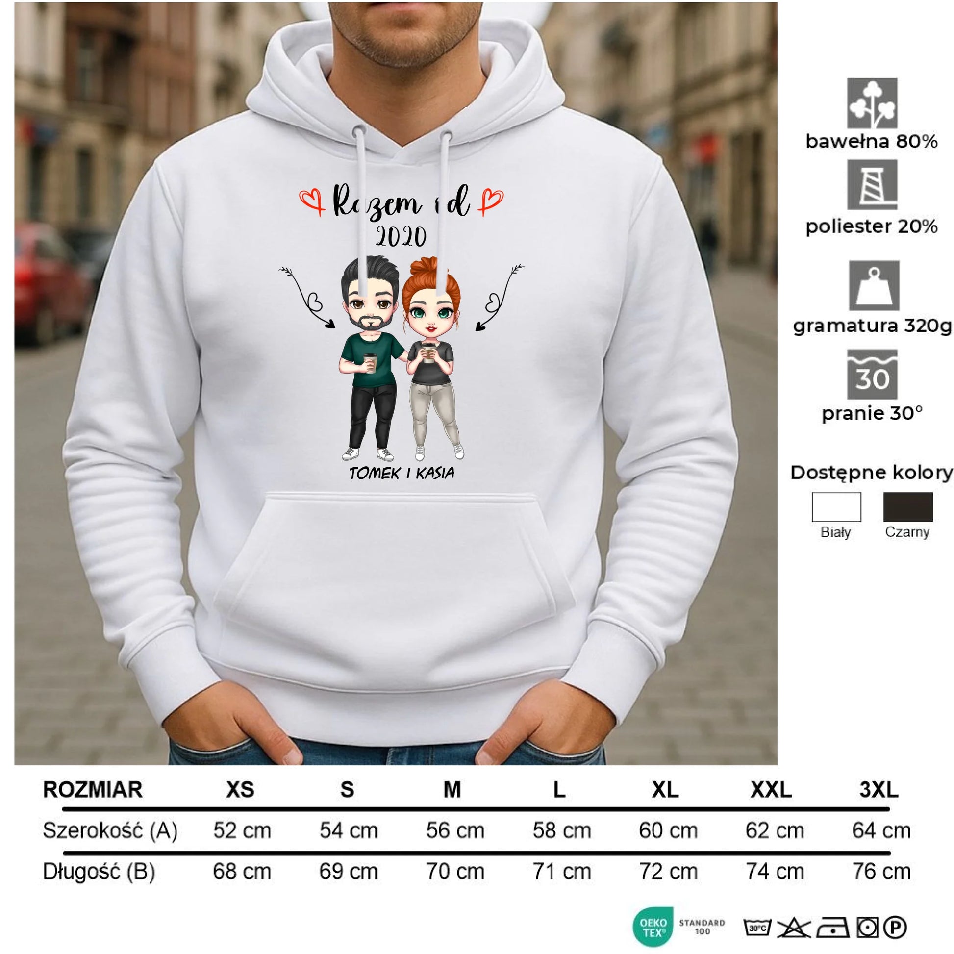 Bluza męska z kapturem - Para razem od - personalizowana W01 - StoryCups.pl