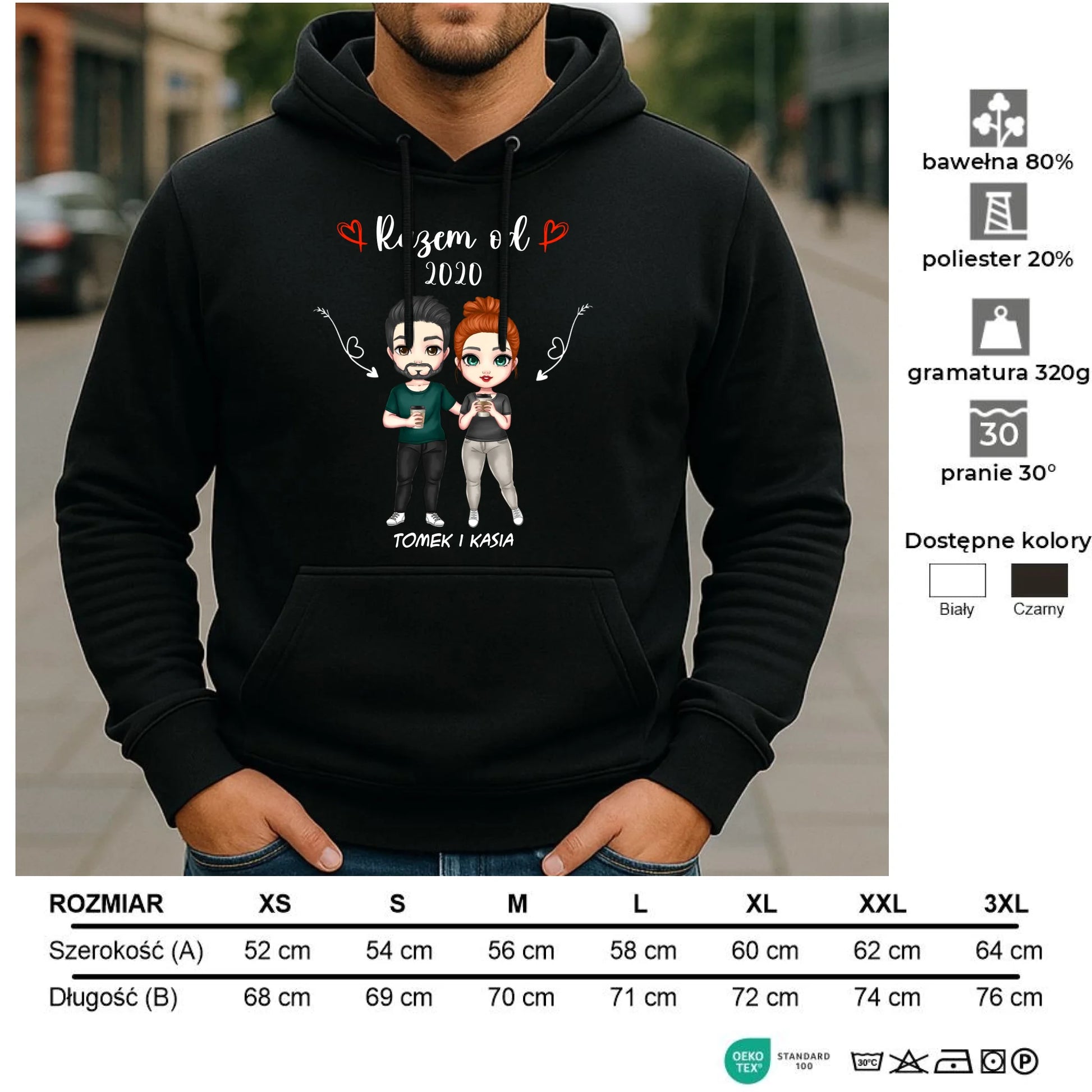 Bluza męska z kapturem - Para razem od - personalizowana W01 - StoryCups.pl