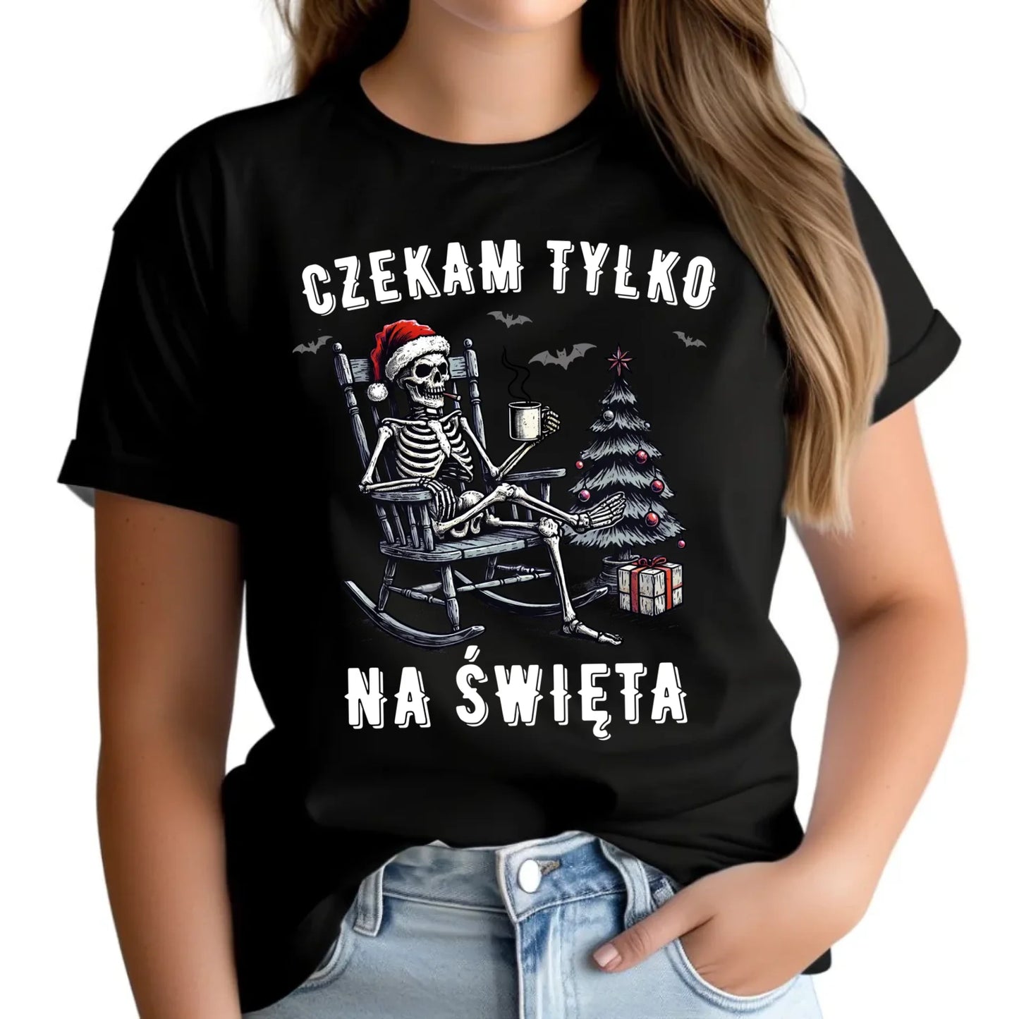 Koszulka damska świąteczna - Czekam tylko na święta BN56 - StoryCups.pl