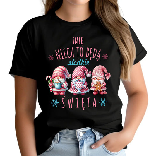 Koszulka damska świąteczna - Skrzaty Słodkie Święta - personalizowana BN57 - StoryCups.pl