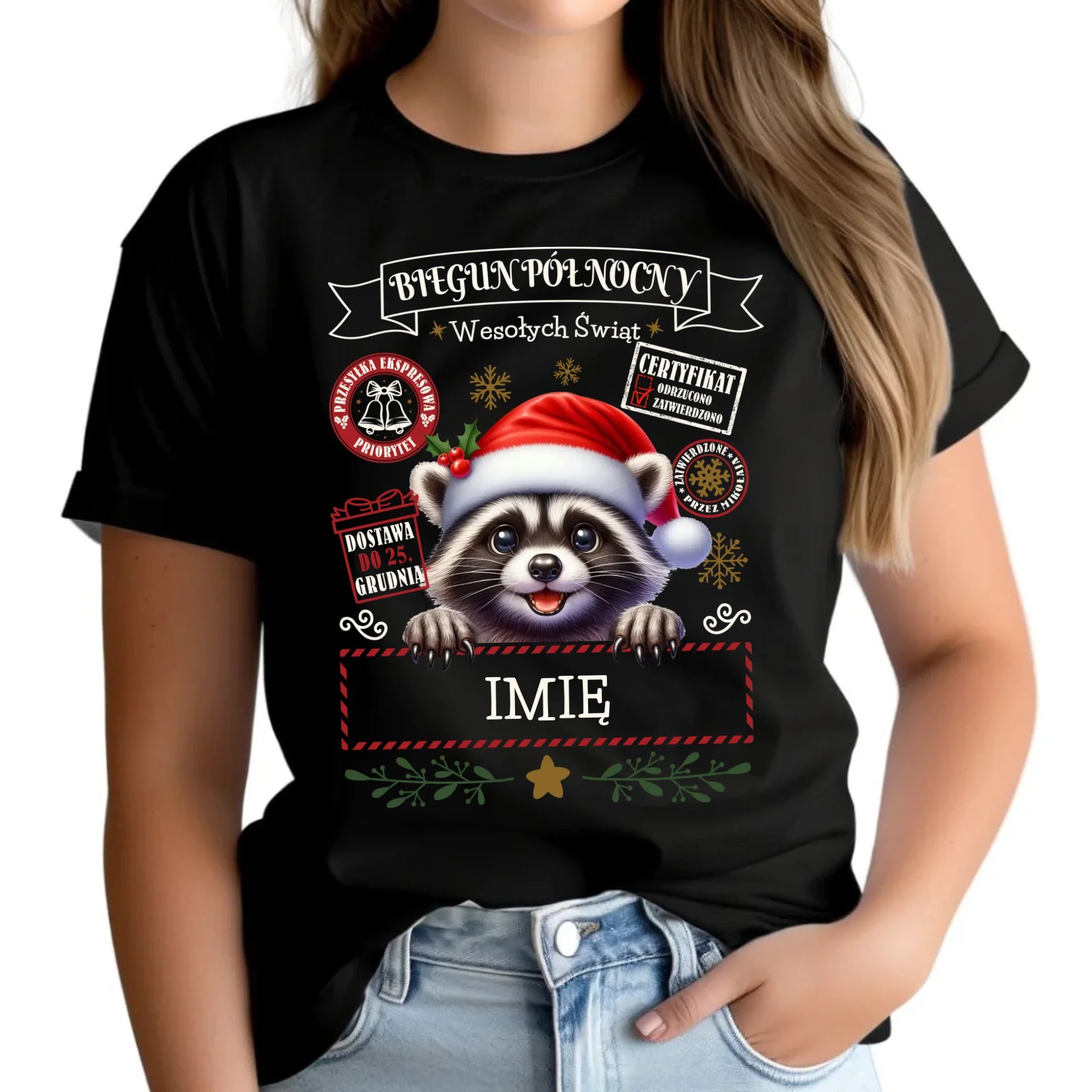 Koszulka damska świąteczna - Szop Paczka od Mikołaja - personalizowana BN145 - StoryCups.pl