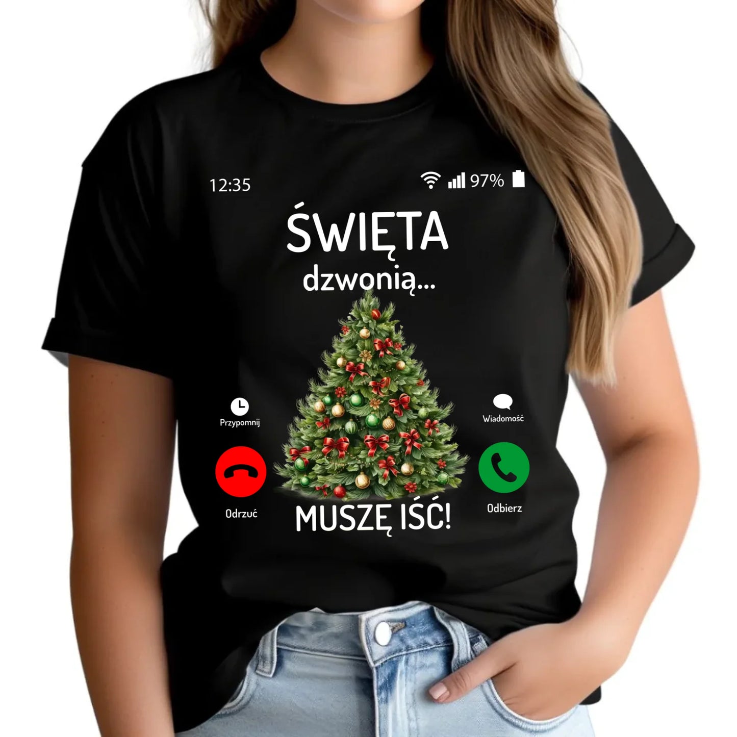 Koszulka damska świąteczna - Choinka Święta dzwonią muszę iść BN124 - StoryCups.pl