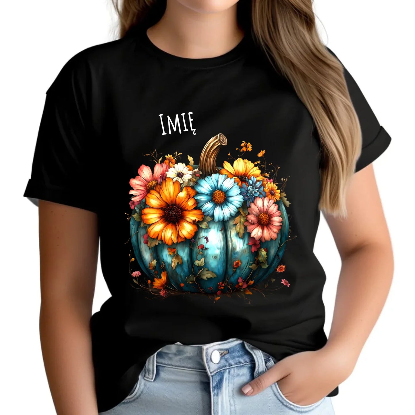 Koszulka damska jesienna - Kwiatowa dynia - personalizowana JS27 - StoryCups.pl