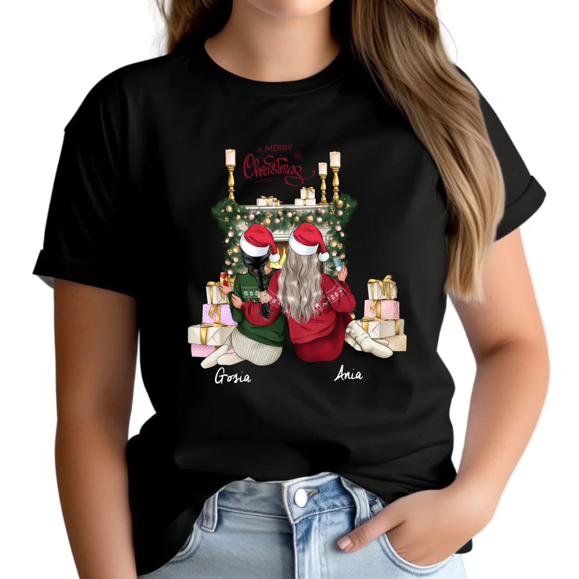 Koszulka damska świąteczna - prezent dla przyjaciółki - personalizowane postacie 2-4 osoby PR04 - StoryCups.pl