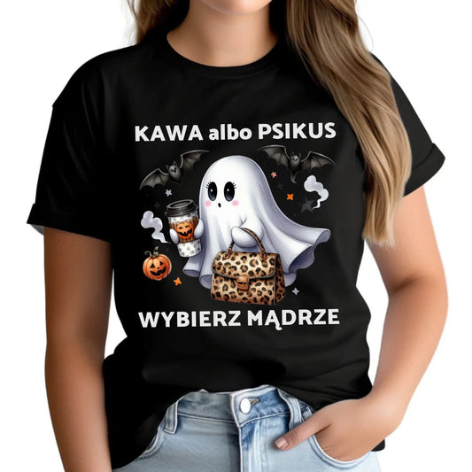 Koszulka damska halloweenowa - Duch - Kawa albo psikus HL07 - StoryCups.pl