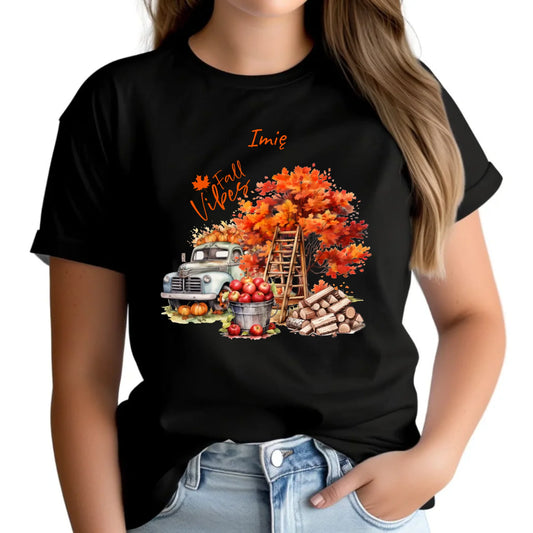 Koszulka damska jesienna – Vintage auto dynie i jabłka – personalizowana JS07 - StoryCups.pl
