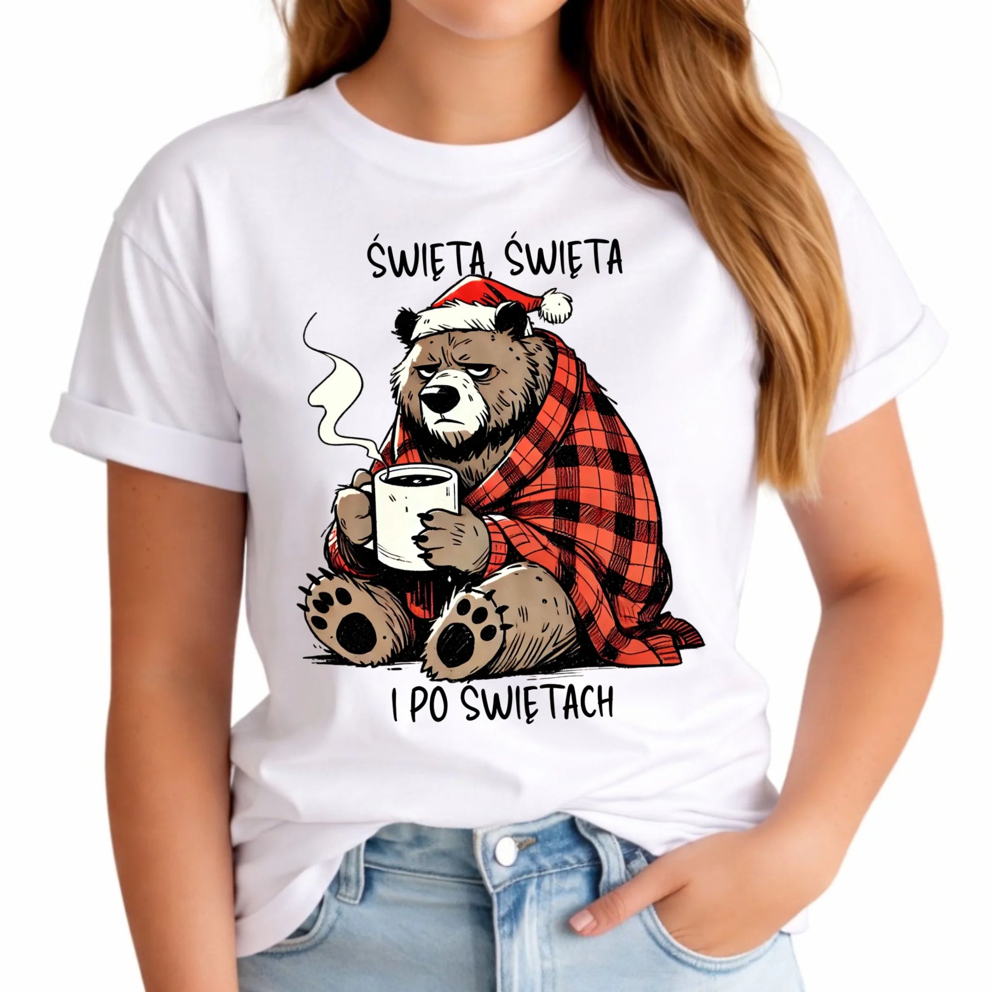 Koszulka damska świąteczna - Miś Święta, święta i po świętach BN16 - StoryCups.pl
