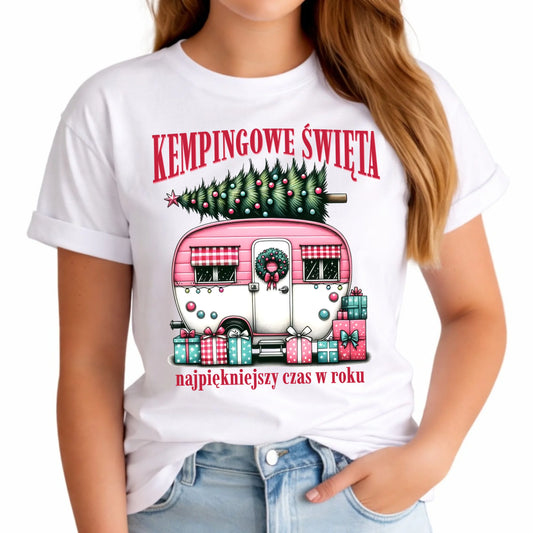 Koszulka damska świąteczna - Kamper Kempingowe Święta BN40 - StoryCups.pl