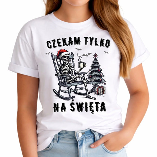 Koszulka damska świąteczna - Czekam tylko na święta BN56 - StoryCups.pl