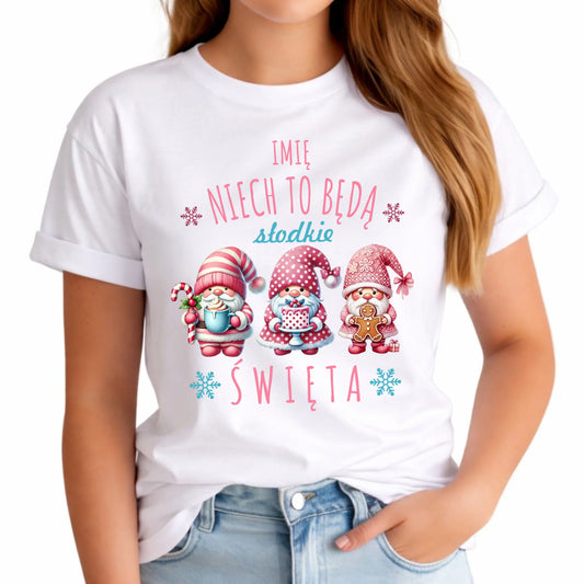 Koszulka damska świąteczna - Skrzaty Słodkie Święta - personalizowana BN57 - StoryCups.pl