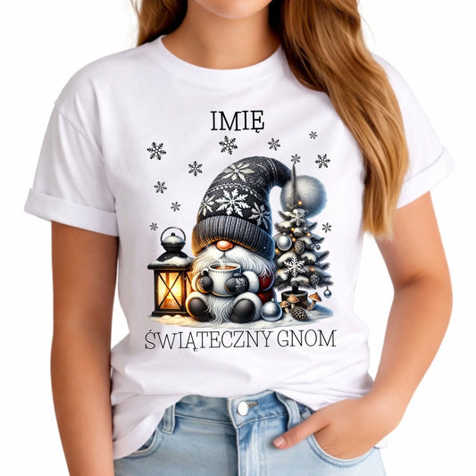Koszulka damska świąteczna - Gnom z czekoladą - personalizowana BN41 - StoryCups.pl