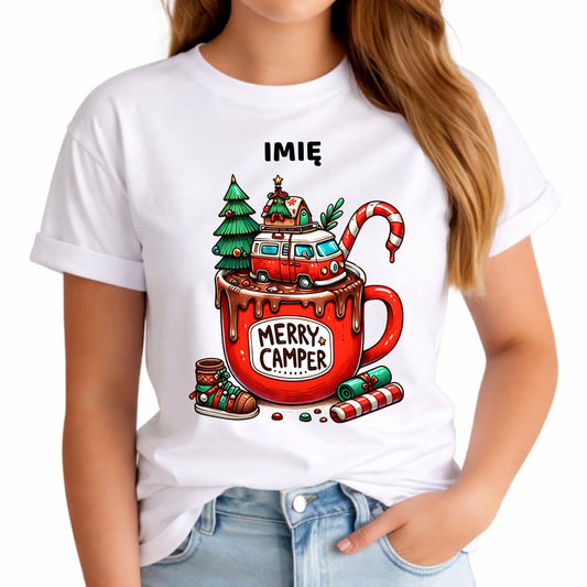 Koszulka damska świąteczna - Kamper Merry Camper - personalizowana BN43 - StoryCups.pl