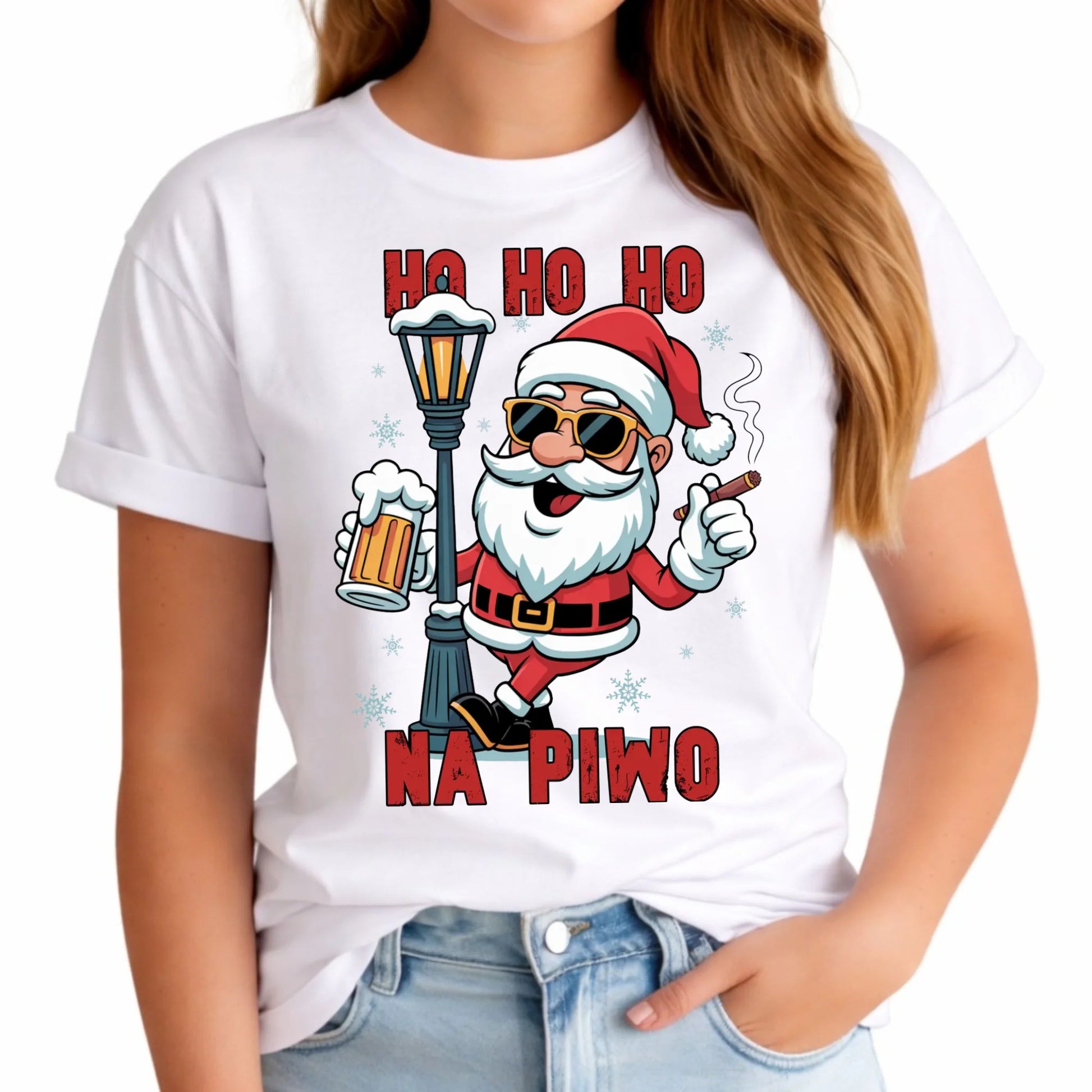 Koszulka damska świąteczna - Mikołaj Ho ho ho na piwo BN64 - StoryCups.pl