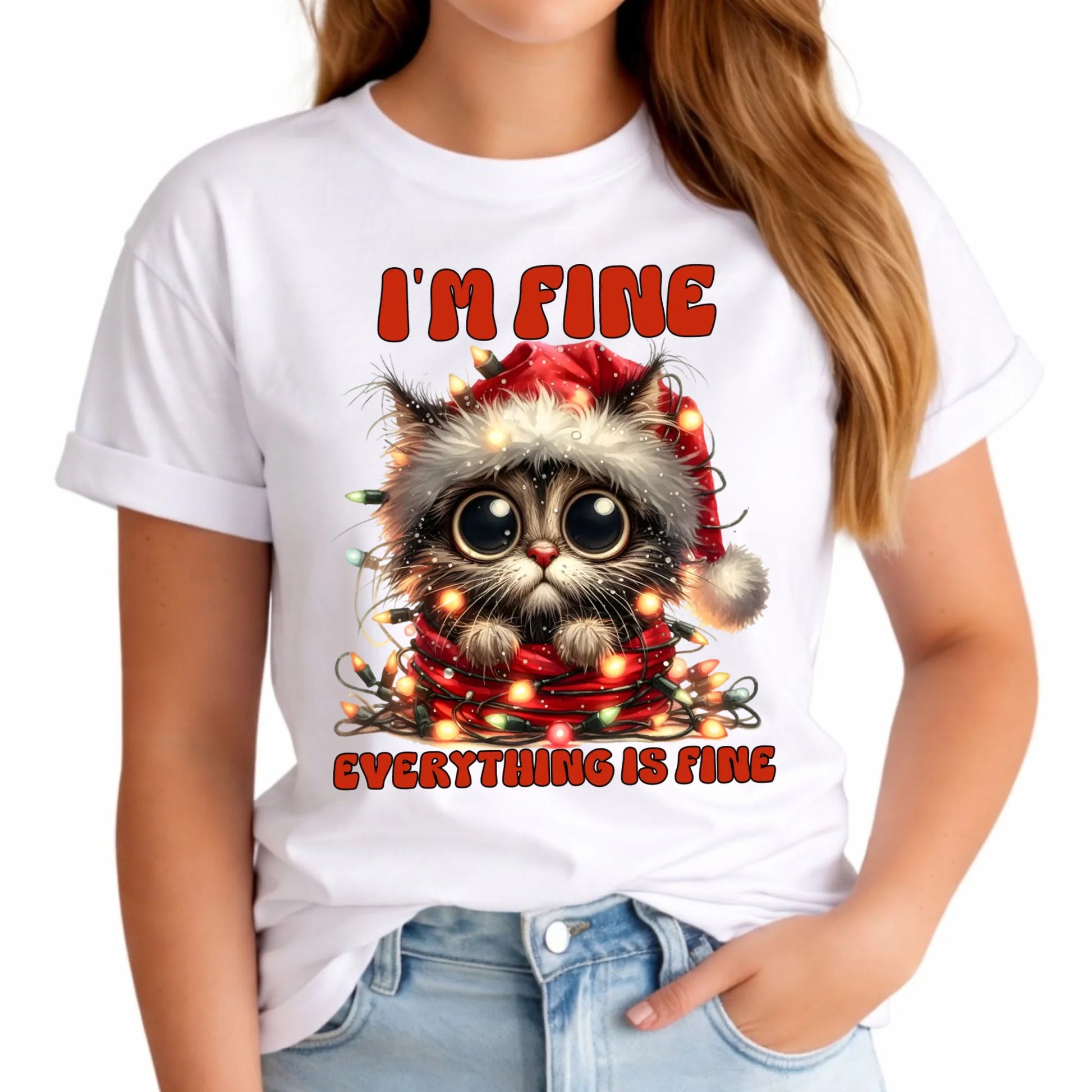 Koszulka damska świąteczna - Kotek I'm fine everything is fine BN67 - StoryCups.pl