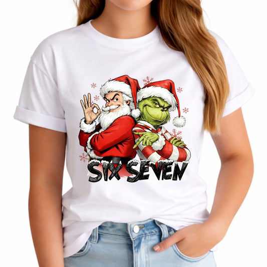 Koszulka damska świąteczna - Mikołaj i Grinch six seven 67 BN148 - StoryCups.pl