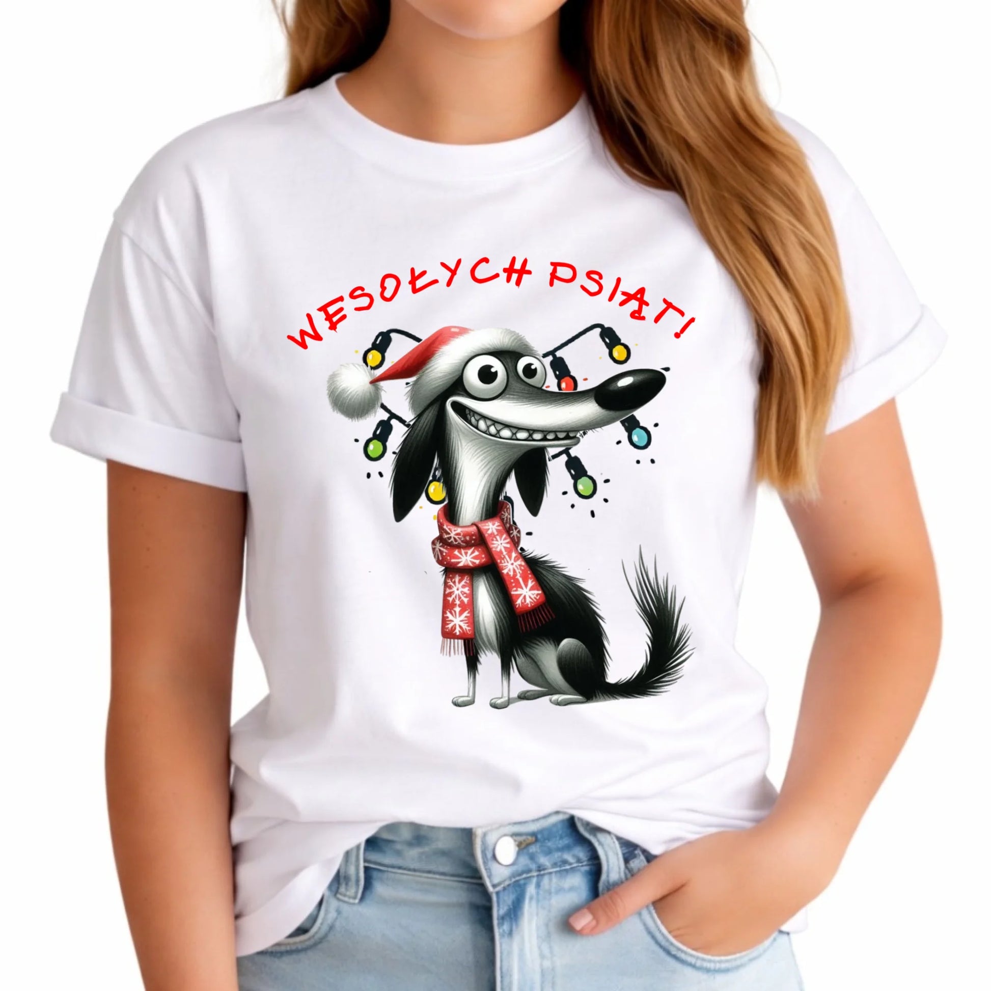 Koszulka damska świąteczna - Pies Wesołych psiąt BN140 - StoryCups.pl