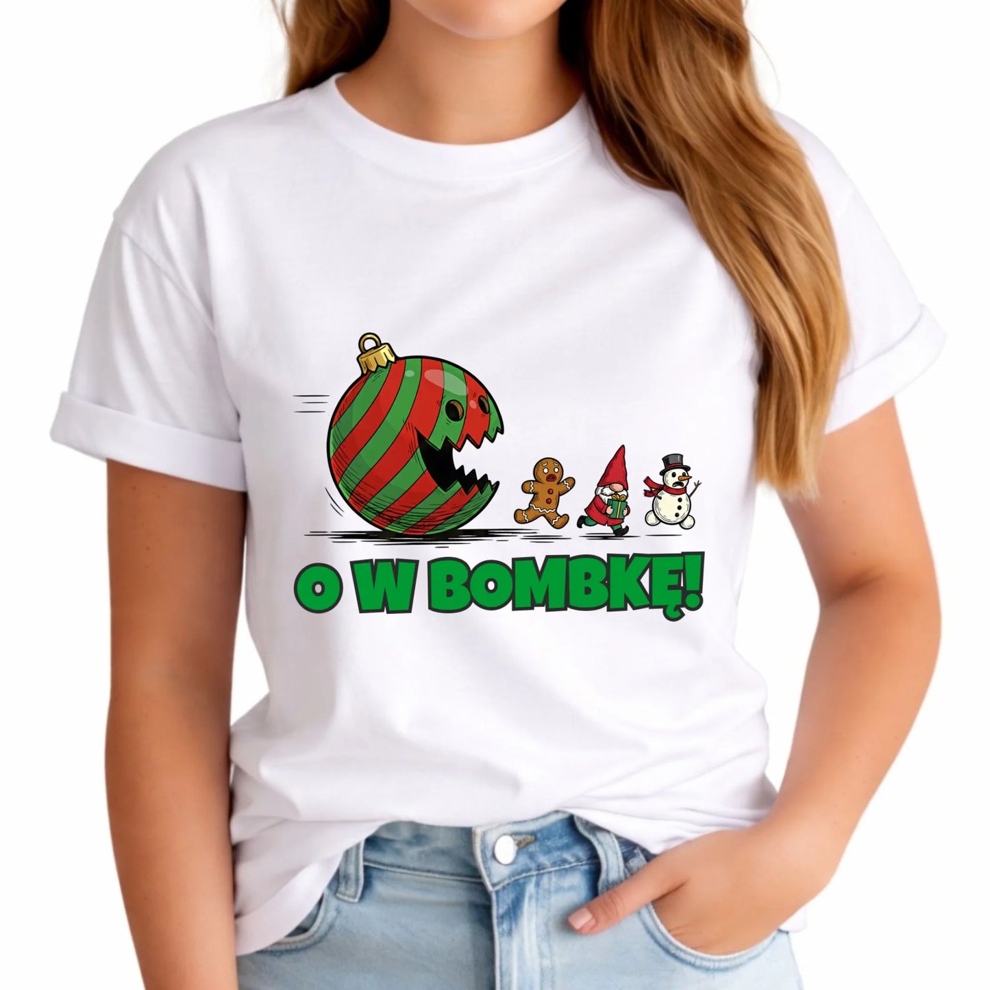 Koszulka damska świąteczna - O w bombkę BN142 - StoryCups.pl