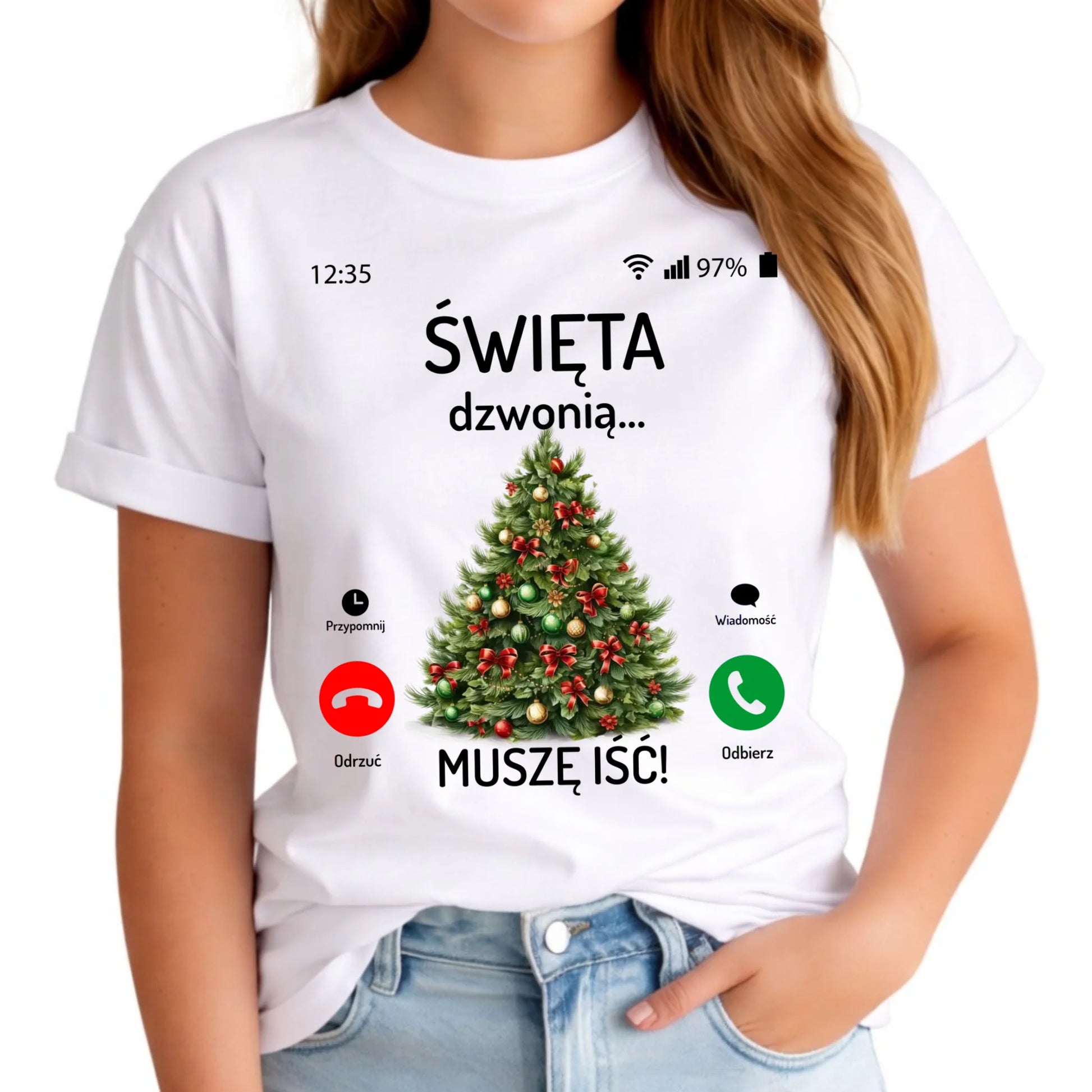Koszulka damska świąteczna - Choinka Święta dzwonią muszę iść BN124 - StoryCups.pl