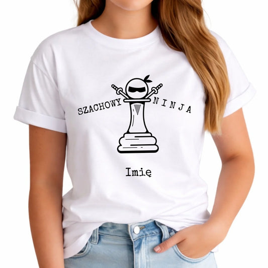 Koszulka damska dla szachisty - Szachowy ninja - personalizowana HSZ01 - StoryCups.pl