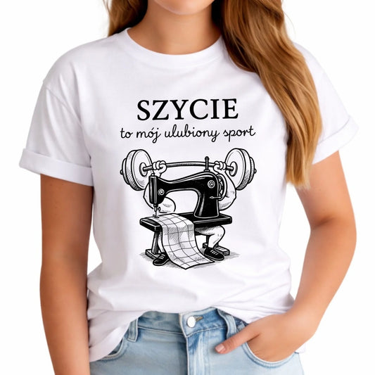 Koszulka damska szyciowa dla krawcowej - Szycie to mój ulubiony sport HS23 - StoryCups.pl