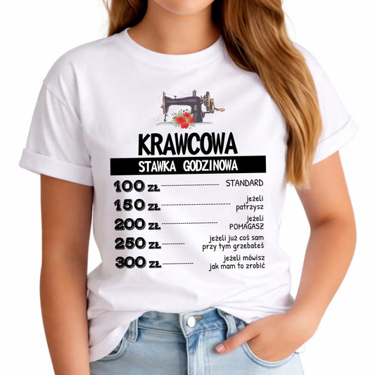 Koszulka damska szyciowa dla krawcowej - Stawka godzinowa HS26 - StoryCups.pl
