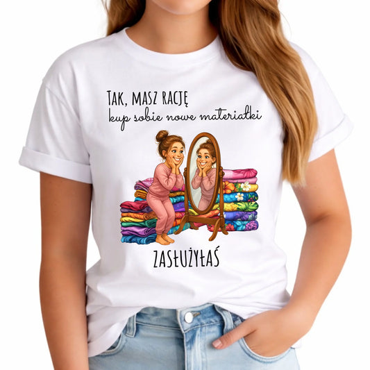 Koszulka damska szyciowa dla krawcowej - Kup sobie materiałki HS22 - StoryCups.pl