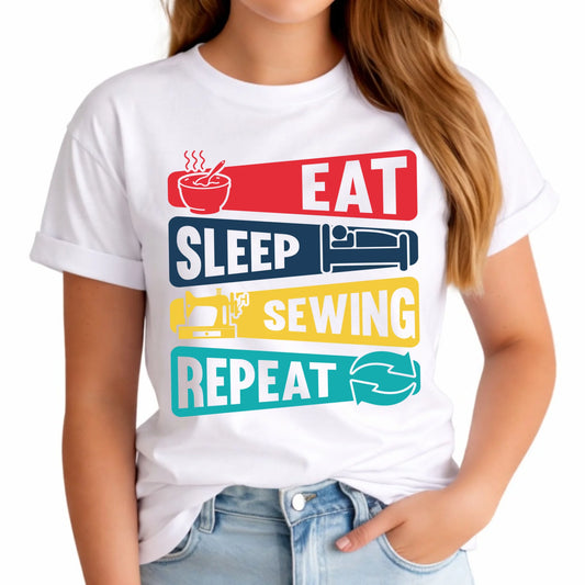 Koszulka damska szyciowa dla krawcowej - Eat sleep sewing repeat HS21 - StoryCups.pl