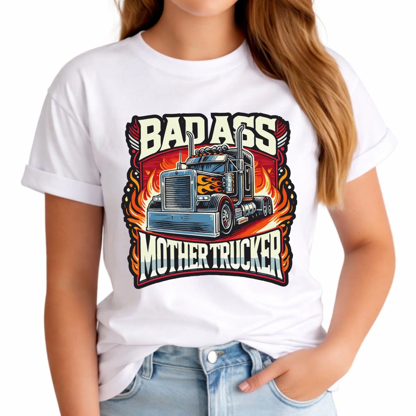 Koszulka damska dla kierowcy tira - Badass Mother Trucker ZKT04 - StoryCups.pl