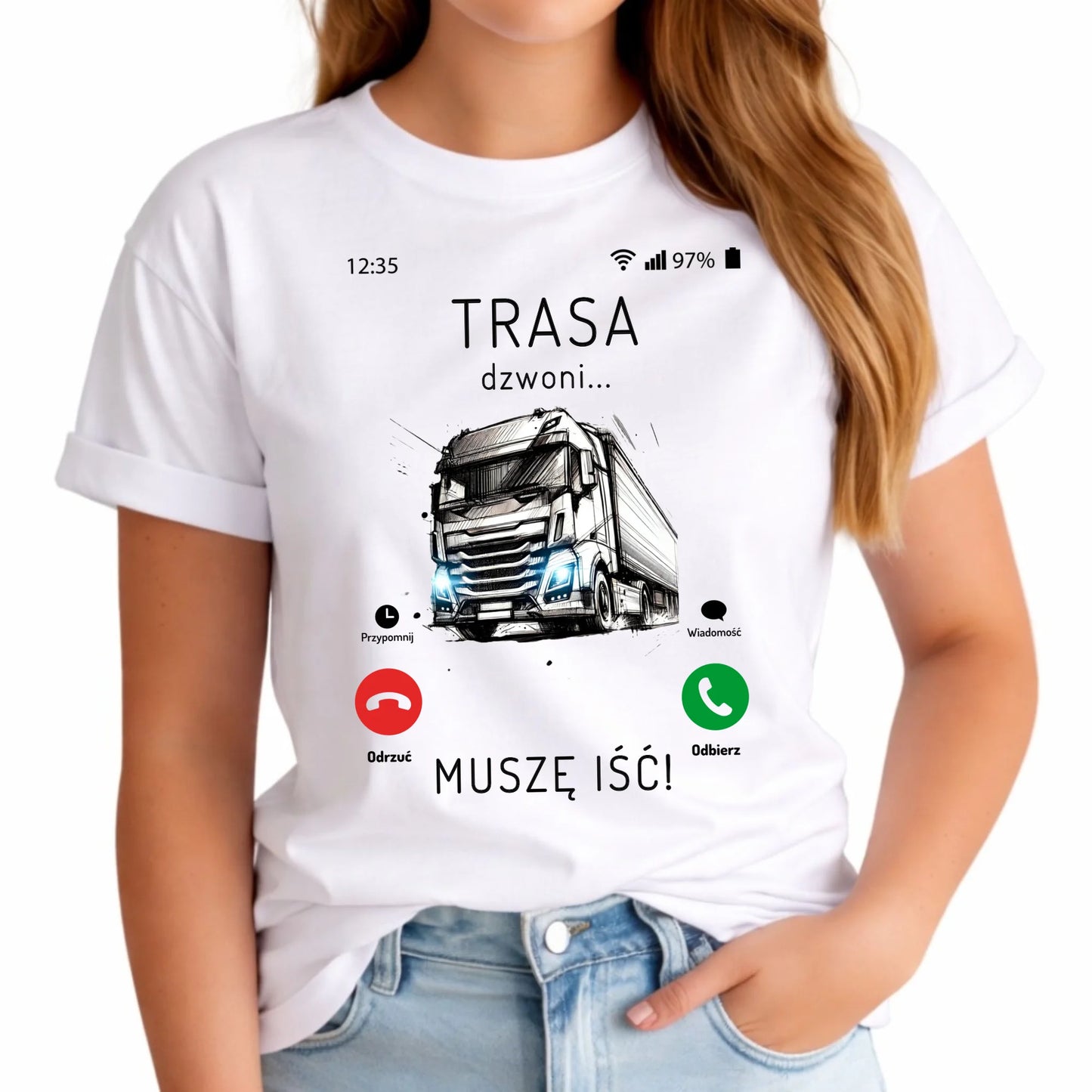 Koszulka damska dla kierowcy tira - Trasa dzwoni muszę iść ZKT03 - StoryCups.pl