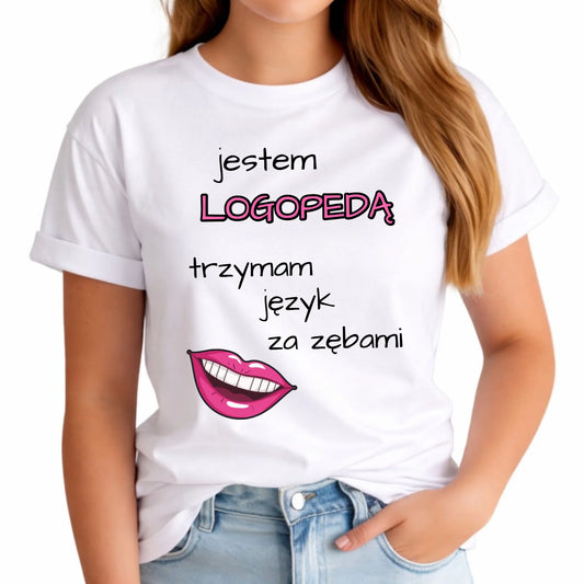 Koszulka damska dla logopedy - Trzymam język za zębami N24 - StoryCups.pl