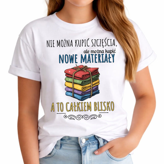 Koszulka damska szyciowa dla krawcowej - Nie można kupić szczęścia HS03 - StoryCups.pl