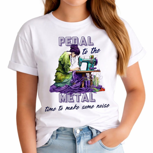 Koszulka damska szyciowa - prezent dla krawcowej - PEDAL METAL HS01 - StoryCups.pl