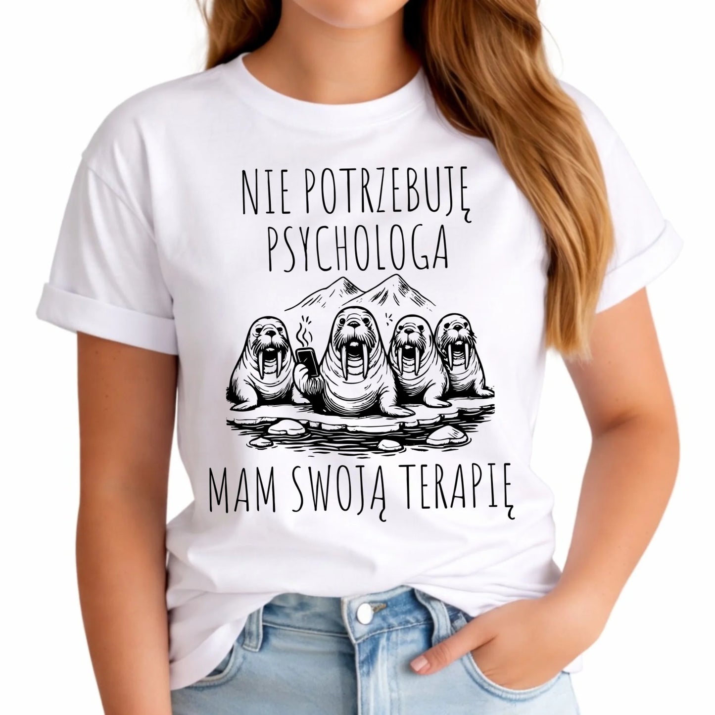 Koszulka damska - prezent dla morsa - Nie potrzebuję psychologa HM14 - StoryCups.pl