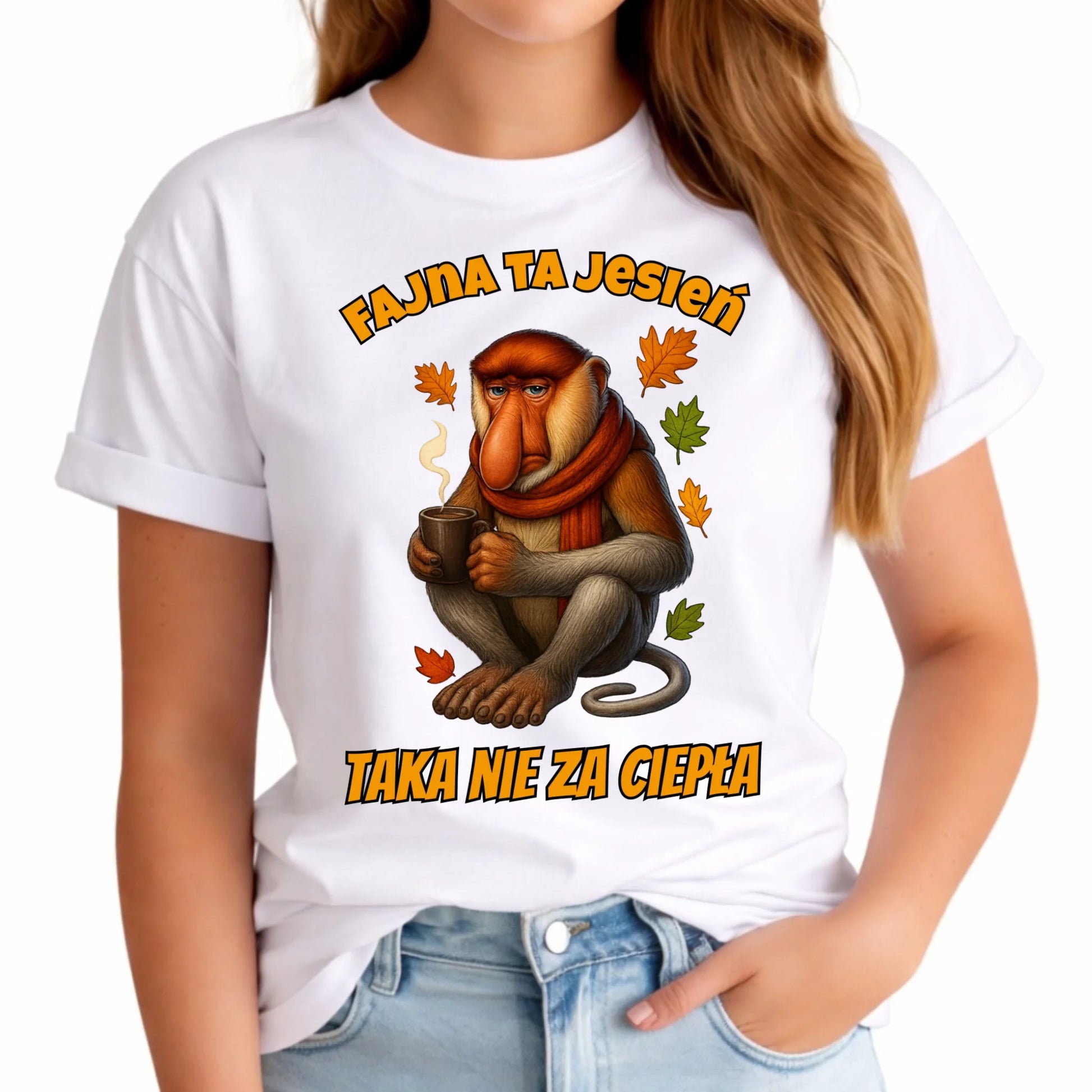 Koszulka damska jesienna - Janusz Nosacz - Fajna ta jesień, taka nie za ciepła JS21 - StoryCups.pl